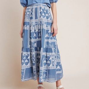 Anthropologie Ariadne Embroidered Maxi Skirt